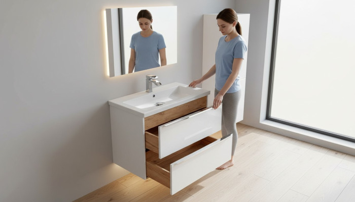 Bathroom furniture set 80cm sink with base cabinet, washbasin drawer, wall cabinet