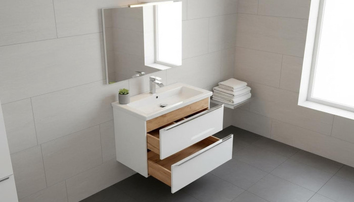 Bathroom furniture set 80cm sink with base cabinet, washbasin drawer, wall cabinet