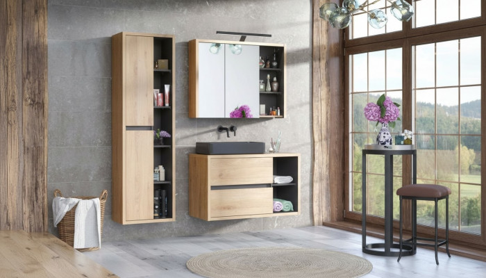 Design bathroom furniture, bathroom 3-piece set, decorative ensemble, cabinet, washbasin