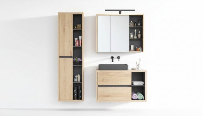 Design bathroom furniture, bathroom 3-piece set, decorative ensemble, cabinet, washbasin