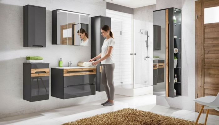 Design bathroom furniture set 6-piece suite cabinet washbasin lighting