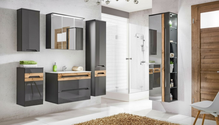 Design bathroom furniture set 6-piece suite cabinet washbasin lighting