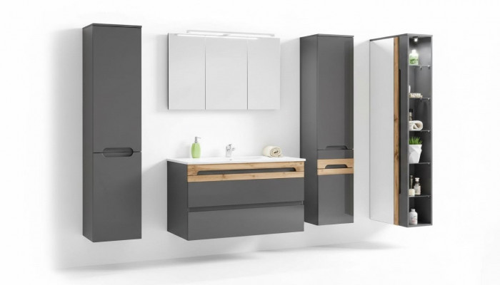 Design bathroom furniture set 6-piece suite cabinet washbasin lighting