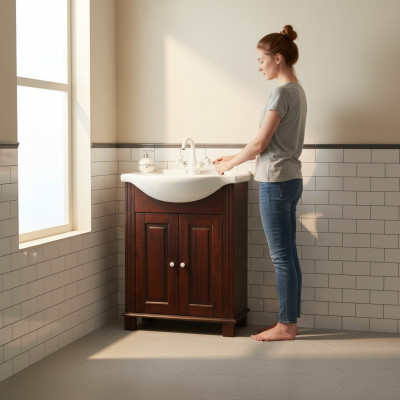 Brown washbasin cabinet, high-quality bathroom sink furniture, 65cm