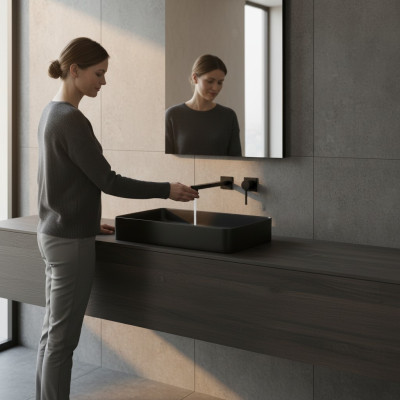 Black ceramic countertop table plate sink basin