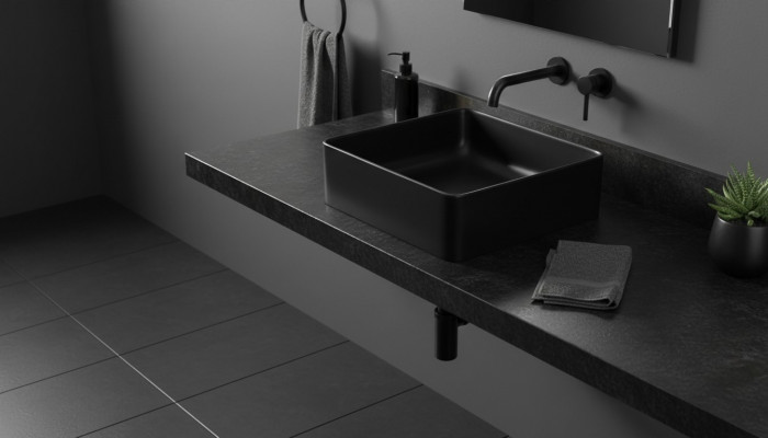 Washbasin black countertop table ceramic basin sink placed