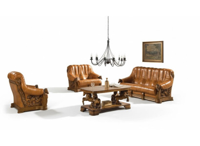 Living room sofa set couch seating sofa leather wood 3+2 suite set new