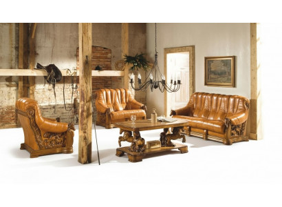 Classic three-seater couch upholstered sofa 100% genuine leather wood (without 2+1) new