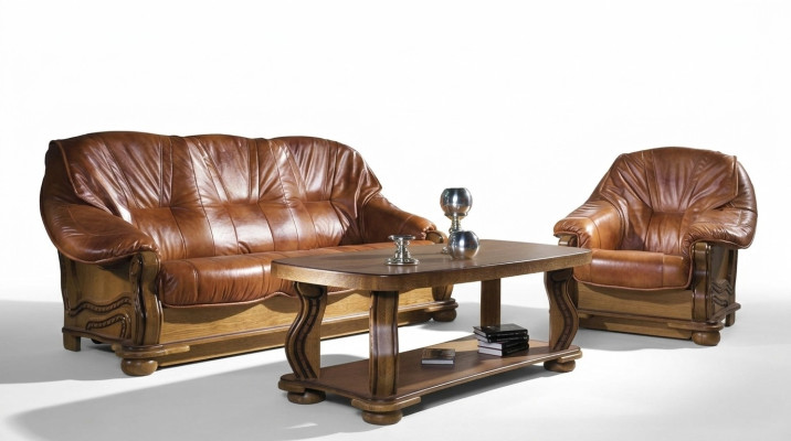 Classic sofa set upholstery 3+2 seater set leather wooden frame