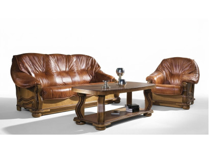 Classic sofa set upholstery 3+2 seater set leather wooden frame