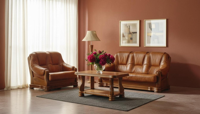 Living room sofa set Couch Upholstery Sofa 100% Genuine Leather Wood 3+1