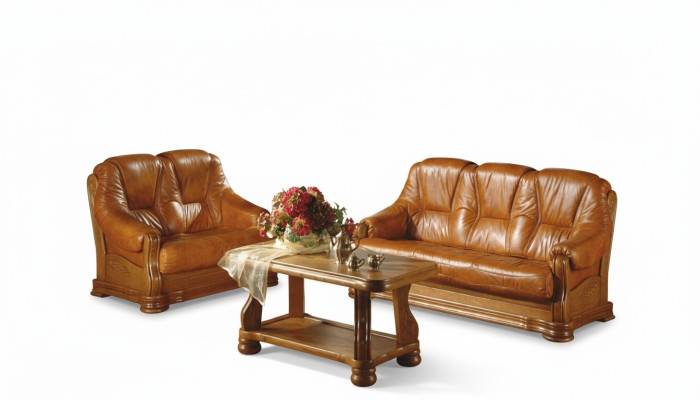Living room sofa set Couch Upholstery Sofa 100% Genuine Leather Wood 3+1