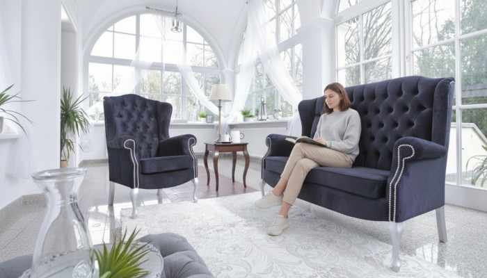 Classic Chesterfield Two-Seater Sofa Couch Upholstered Velvet Couches