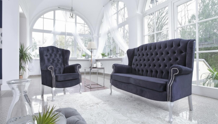 Classic Chesterfield Two-Seater Sofa Couch Upholstered Velvet Couches