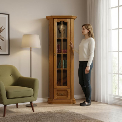 Country House Tall Cabinet Display Cabinet Wood Glass Cabinet Display Cabinets