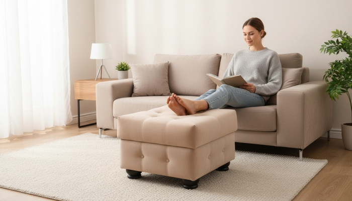 XXL Footstool Club Lounge Stool Textile Ottoman Design Pouffe Ottoman New