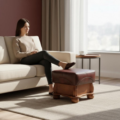 XXL Footstool Club Lounge Ottoman Leather Textile Ottoman Designer Pouf Ottoman