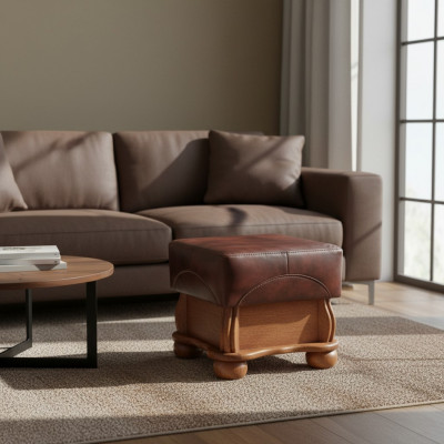 XXL Footstool Club Lounge Ottoman Leather Textile Ottoman Designer Pouf Ottoman