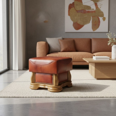 XXL Footstool Club Lounge Ottoman Leather Textile Decor Ottoman Designer Pouf