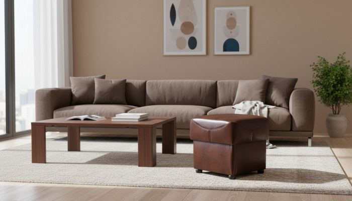 XXL Footstool Club Decor Lounge Stool Leather Fabric Ottoman Designer Pouf