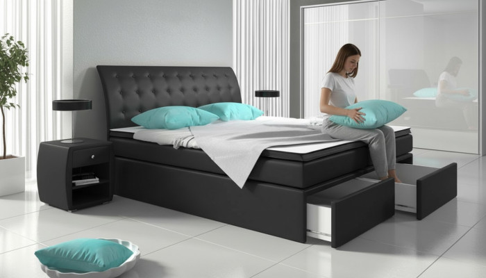 Box spring bed, beds, bed, upholstery, faux leather, designer, hotel, double, luxury design
