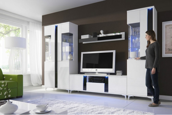 High-gloss living room wall unit, decorative cabinet wall, living room cabinet, vitrine, sideboard