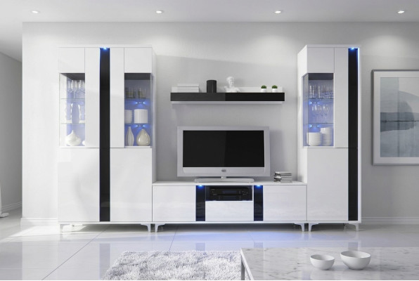 High-gloss living room wall unit, decorative cabinet wall, living room cabinet, vitrine, sideboard