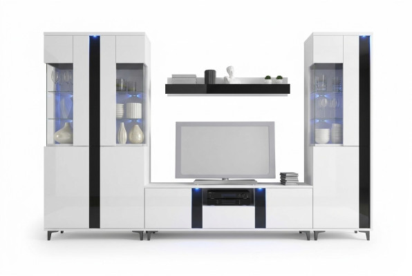 High-gloss living room wall unit, decorative cabinet wall, living room cabinet, vitrine, sideboard