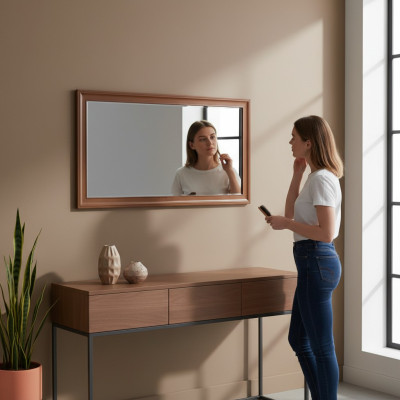 Classic wall mirror with wooden frame, mirror furniture new, 142 x 77 cm glass design new