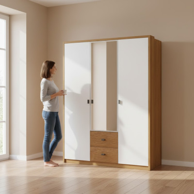 Design bedroom wardrobe closets modern cabinets wood 3-door mirror