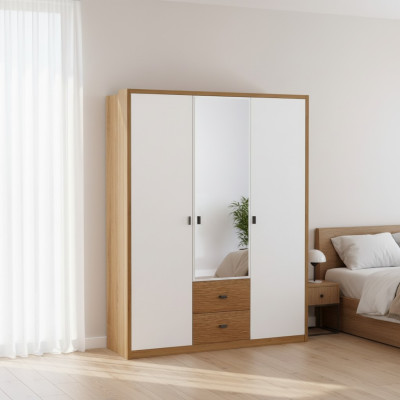 Design bedroom wardrobe closets modern cabinets wood 3-door mirror