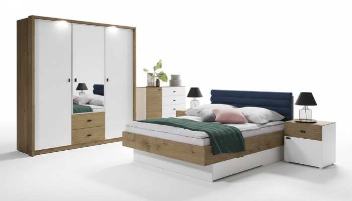 Design bedroom 5-piece set bed bedside tables dresser wardrobe
