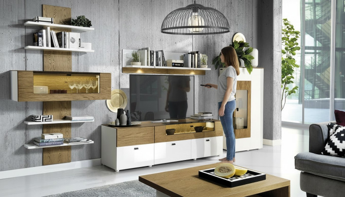 Set modern wall unit display cabinet shelf wardrobe living room baroque style