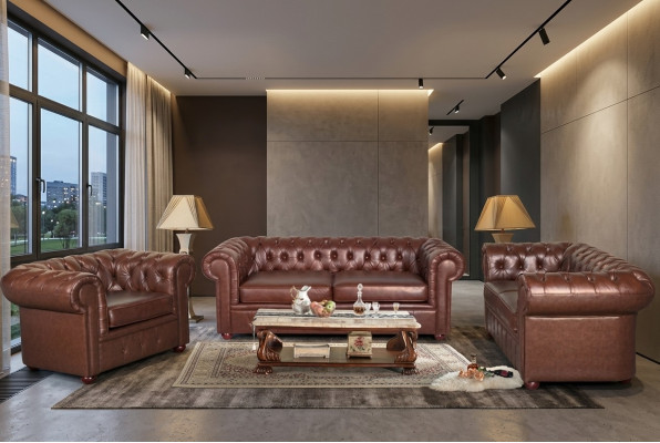 Chesterfield Couch Sofa 2+1 Seater Leather Couch Seating Suite Sofa Suites 2+1