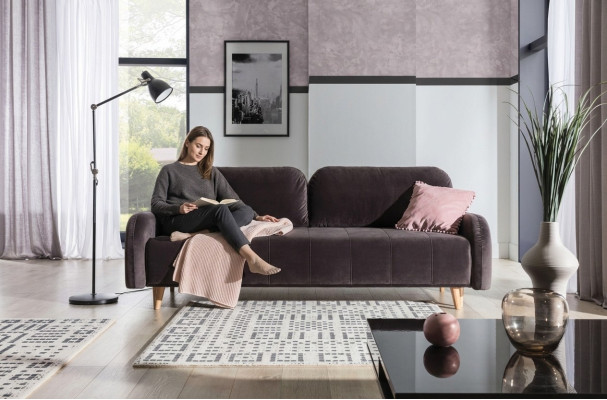 The luxurious large sofa bed is made from high-quality material.