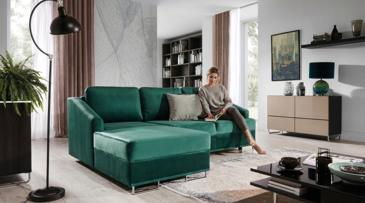 Luxury Corner Sofa Couch - Emerald Green Sofa Upholstery Corner Suite Bed Function New