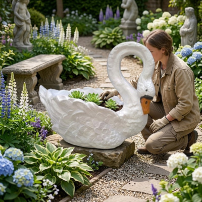 Swan Decorative Statue Garden Figures Statues 54cm Life-Size Figure Plastic