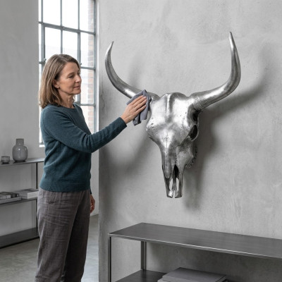 Silver Bull Skull Wall Sculptures Height 60 cm Decorative Figurine Wall