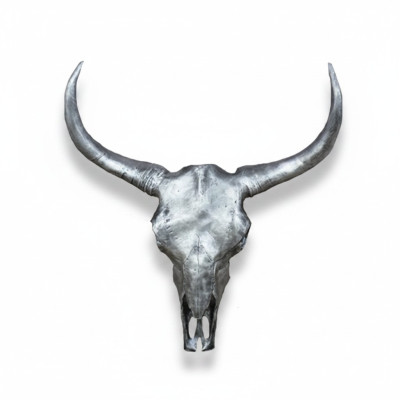 Silver Bull Skull Wall Sculptures Height 60 cm Decorative Figurine Wall