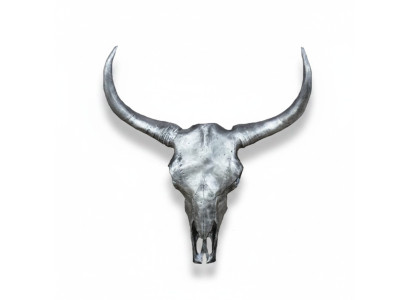 Silver Bull Skull Wall Sculptures Height 60 cm Decorative Figurine Wall