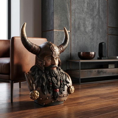 Bust of a Warrior in a Helmet 70cm Horns Statue Viking Statues Figures