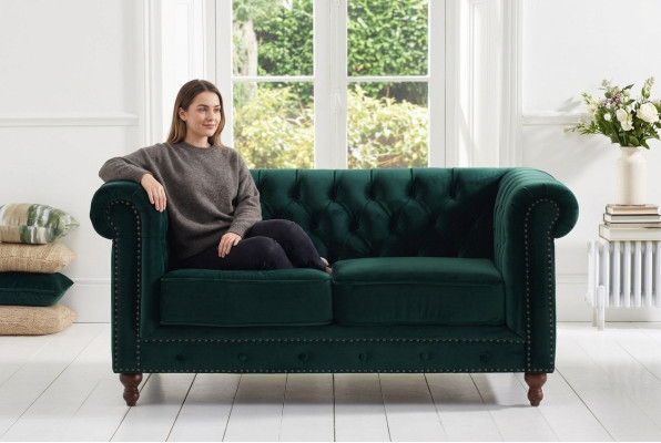 British Chesterfield Green Three-Seater Couch - Luxury Leather Furniture