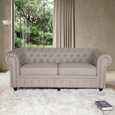 jvmoebel ® - Textile Sofa Couch - Beige Upholstery Three-Seater Couch Suite Three-Seater
