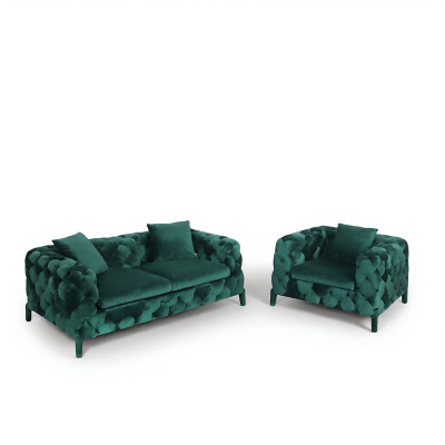 Green Chesterfield 3+1 Seating Set Fabric Sofa Upholstery Suite