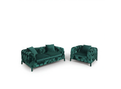 Green Chesterfield 3+1 Seating Set Fabric Sofa Upholstery Suite
