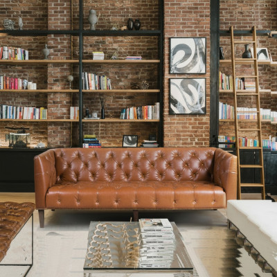 Men's Club Chesterfield Sofa Couch Leather Upholstery Three-Seater Brown