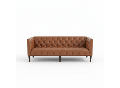 Men's Club Chesterfield Sofa Couch Leather Upholstery Three-Seater Brown