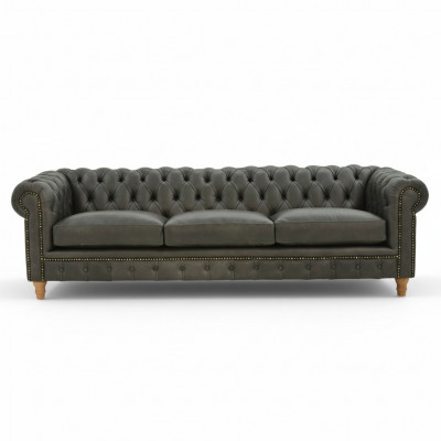 Design Leather Sofa Couch - Chesterfield Upholstered Three-Seater 240cm New