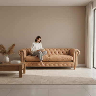 Design Leather Sofa Couch - Chesterfield Upholstery Three-seater 220cm