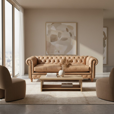 Design Leather Sofa Couch - Chesterfield Upholstery Three-seater 220cm